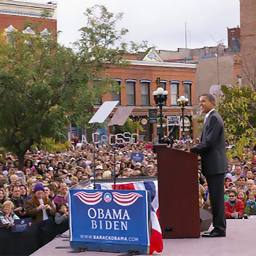 President Barack Obama speaking at rally.